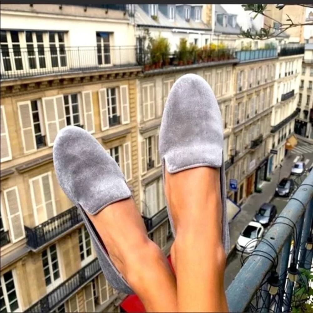 Birdies Starling Flats Gray Velvet Slip On Loafers Comfortable Chic Shoes Size 7